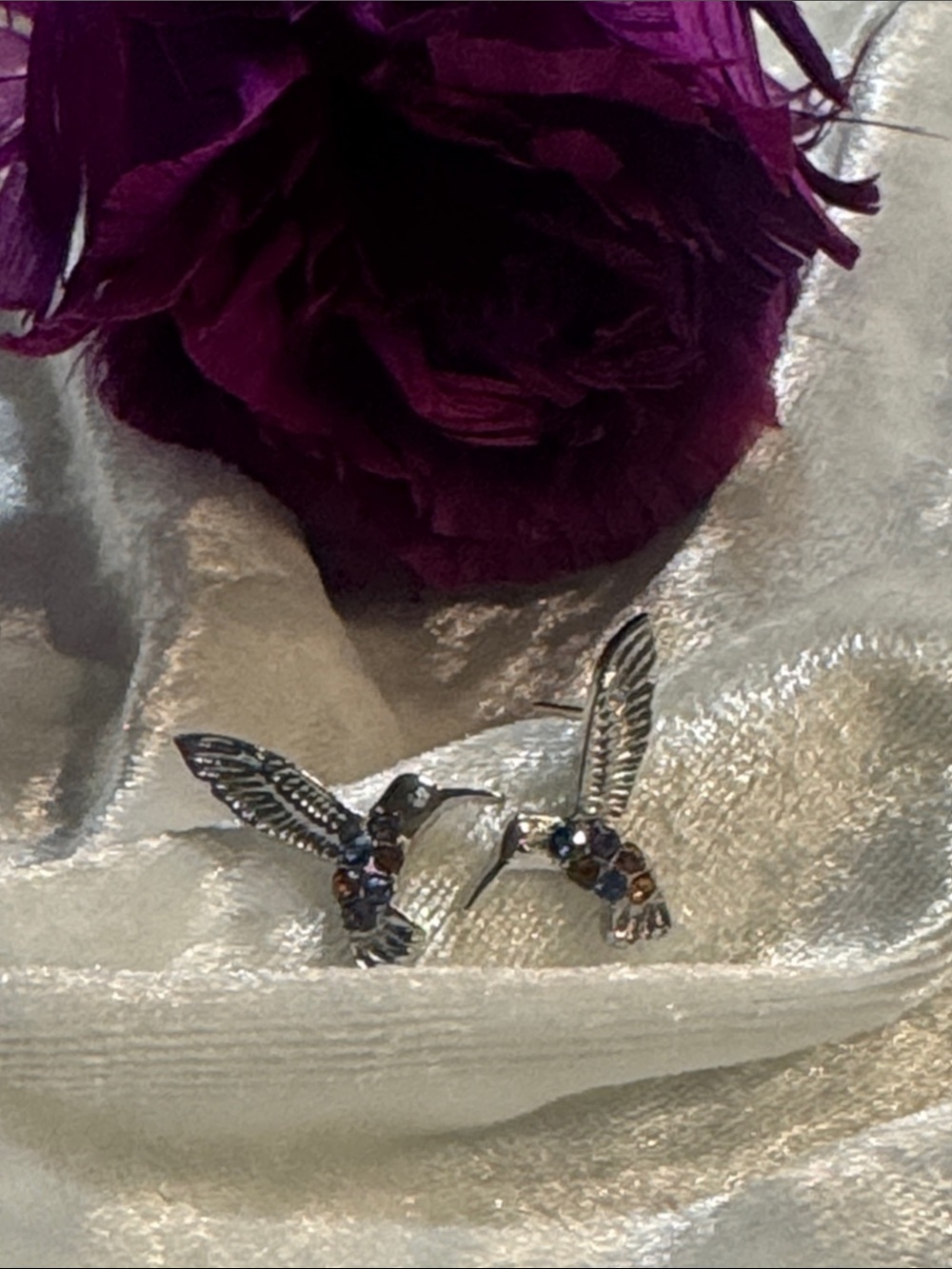 Hummingbird Crystal Stud Earrings - Silver Tone